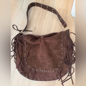 Brown Suede Fringe Shoulder Bag